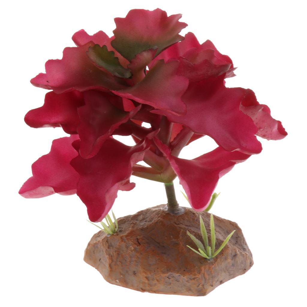 2x Reptile Terrarium Vivarium Ornament Desert Plant with Rock Base Decor