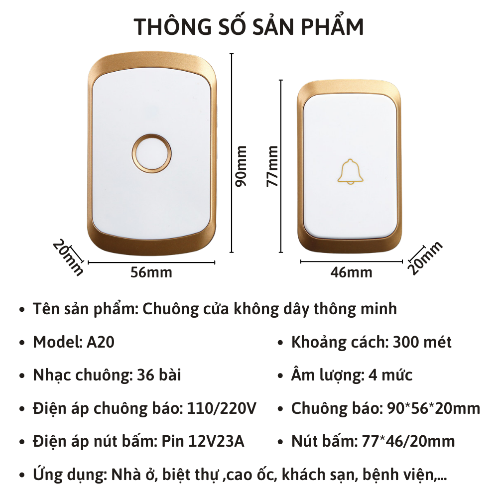 Chuông cửa không dây thông minh CTFAST CAZI - 01, chống nước, khoảng cách sử dụng hiệu quả 300 mét, 36 bài nhạc chuông - hàng chính hãng