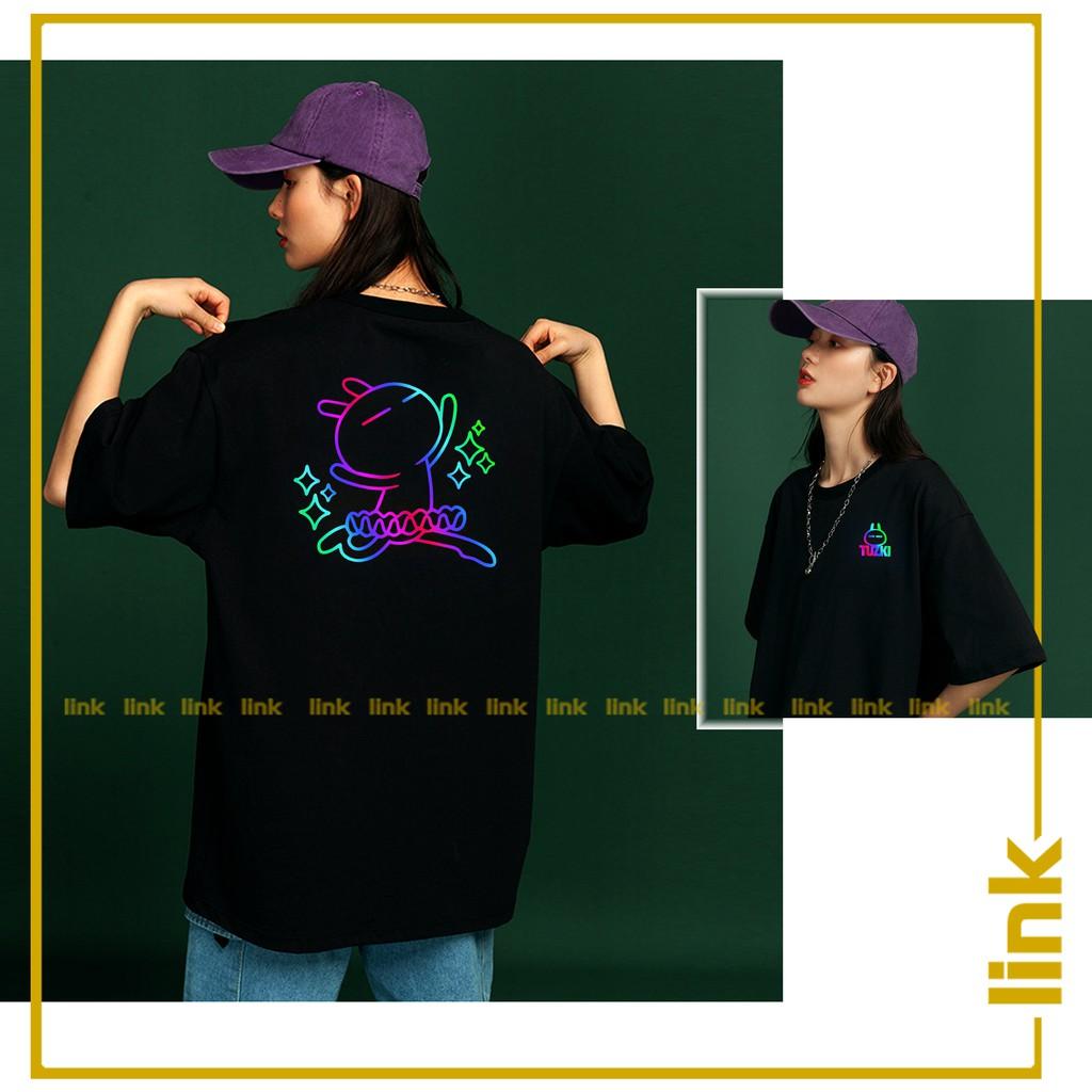 Áo thun phản quang TUZKI đa sắc siêu bựa tay lỡ dáng rộng