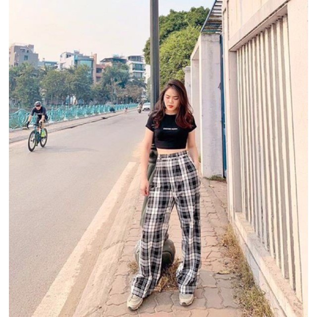 Quần ống rộng kẻ nhiều màu bắt mắt, lên đồ cực xinh