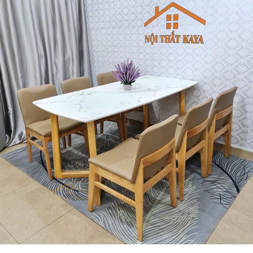 Bộ bàn ăn mặt đá chân M 6 ghế Hana
