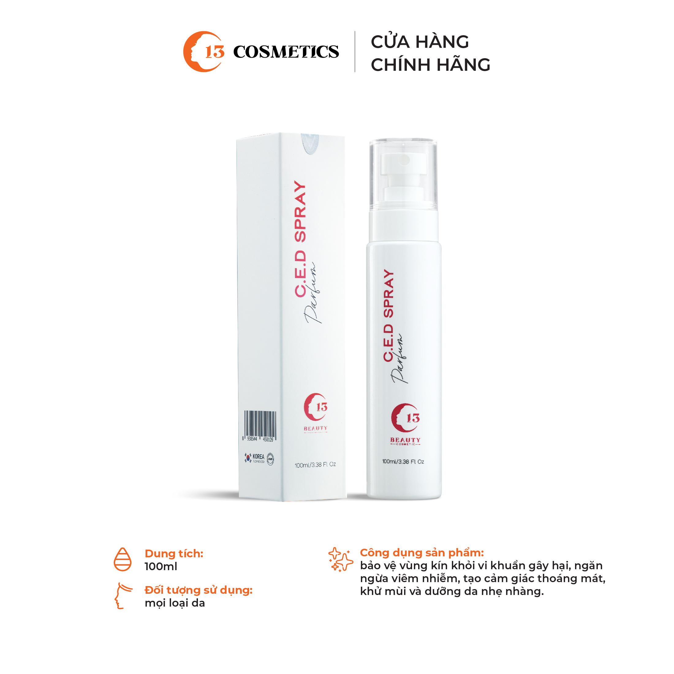 Xịt Khử Mùi Hương Bạc Hà Dịu Nhẹ Thơm Mát, Chiết xuất Hoa Cúc La Mã C.E.D Spray 100ml C13 Cosmetics Thu Trang