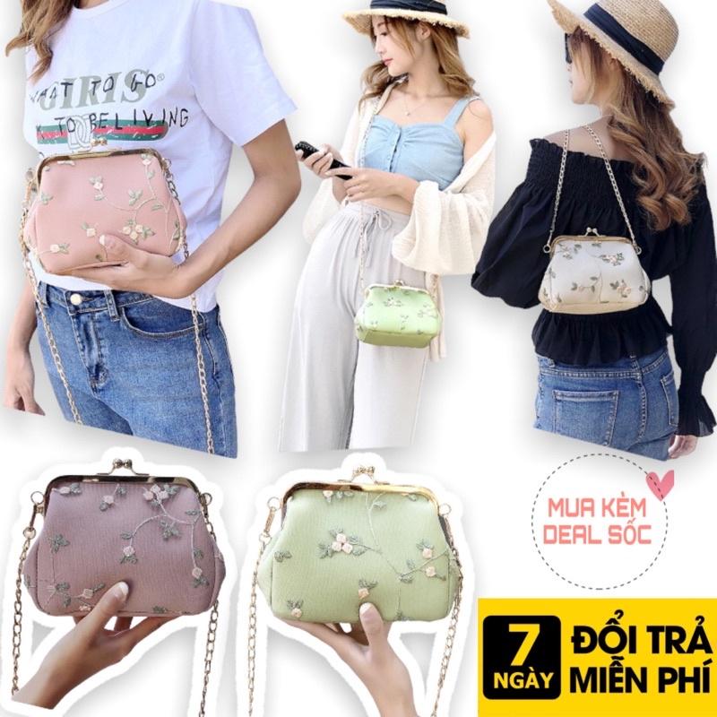 Túi Xách Nữ Đeo Chéo Thêu Hoa Siêu Xinh, Túi Đeo Chéo Giả Da Kẹp Nách Thời Trang Phong Cách Hàn Quốc