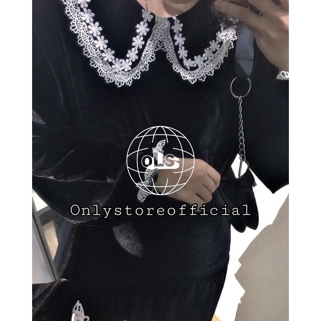 Váy babydoll nhung đen cổ diềm trắng siêu xinh