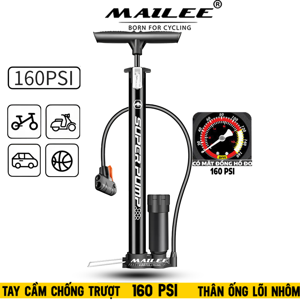 Bơm Tay Xe Đạp SP-P32 với tay cầm chống trượt, đầu bơm đa van 160PSI, Đa Dụng cho Xe Đạp, Xe máy, Xe Ô Tô, lõi nhôm bên trong, kín chống ngược khí - Mai Lee