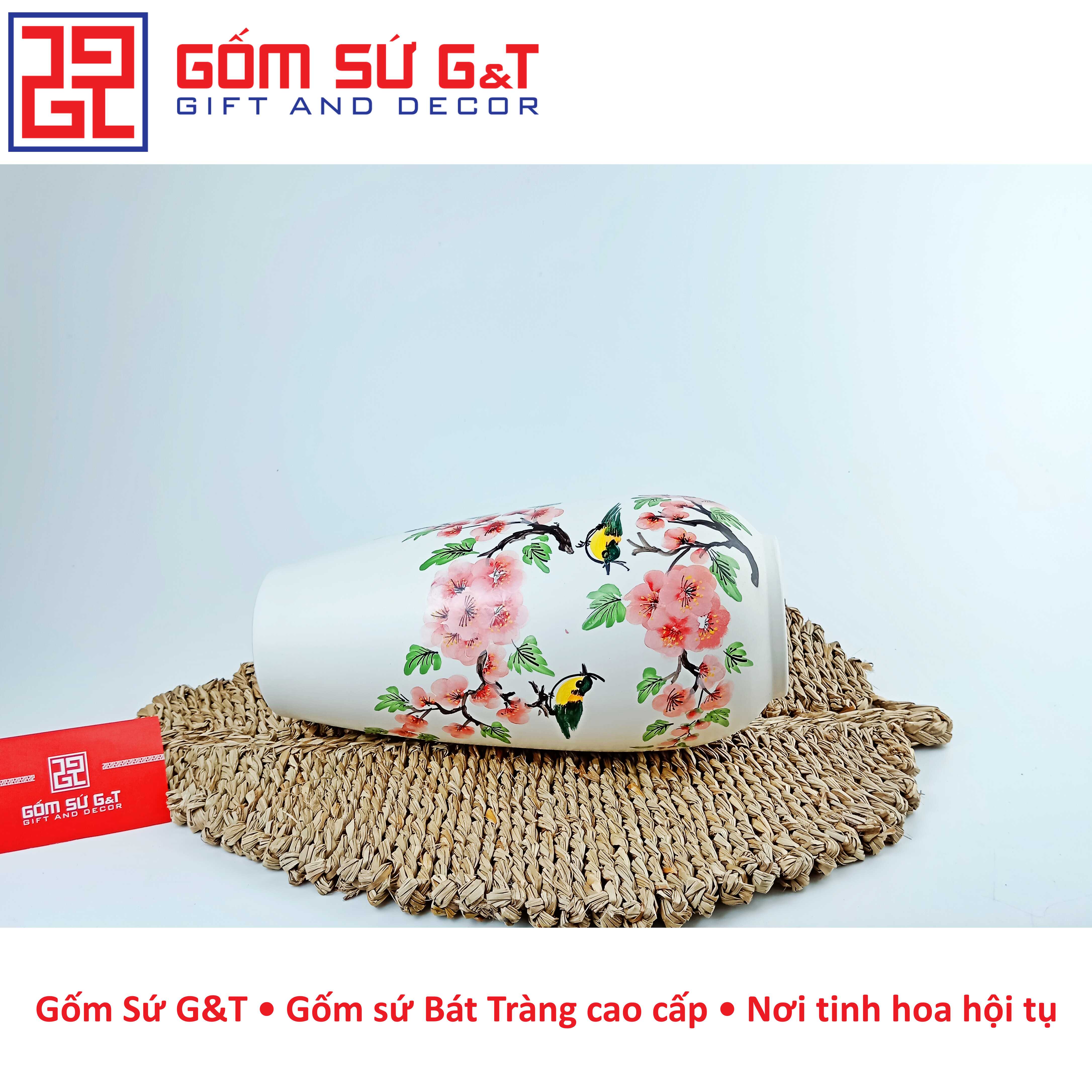 Lọ hoa dáng bom vẽ chim đào Gốm Sứ G&amp;T