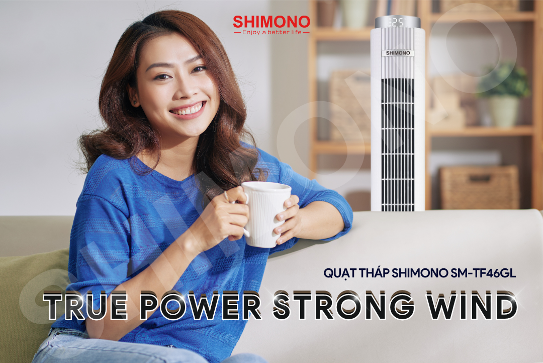 Quạt Tháp SHIMONO SM-TF42FL Màu Vàng Đồng Cao Cấp Có thể Nghiêng 10 độ Vận Hành Êm Ái BH 12 Tháng  Hàng Chính Hãng