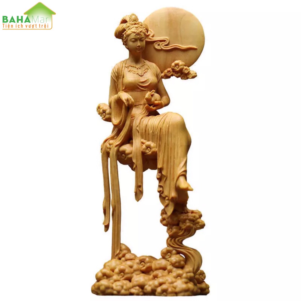 TƯỢNG ĐIÊU KHẮC GỖ - TIÊN HẰNG NGA VÀ THỎ NGỌC TRONG CỔ TÍCH "BAHAMAR" Chất liệu gỗ chắc chắn, chất lượng cao và bảo vệ môi trường, tay nghề tinh tế và chất lượng cao.