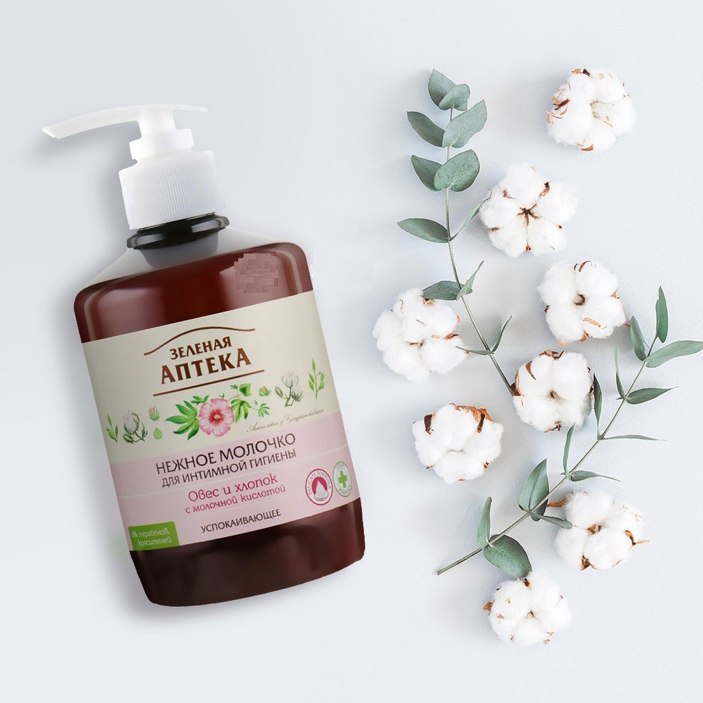 Dung dịch vệ sinh phụ nữ dạng sữa làm dịu da "Zelenaya Apteka" Yến mạch và Sợi bông 370ml