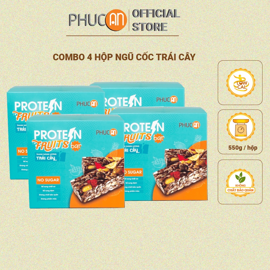 Combo 4 hộp thanh năng lượng ngũ cốc trái cây Phúc An - Thay thế bữa ăn nhẹ- 8 thanh/ 1 hộp 137gr