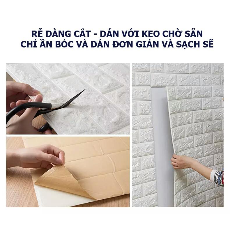 Xốp dán tường giả gạch 3D - Trắng - Khổ lớn 70x77
