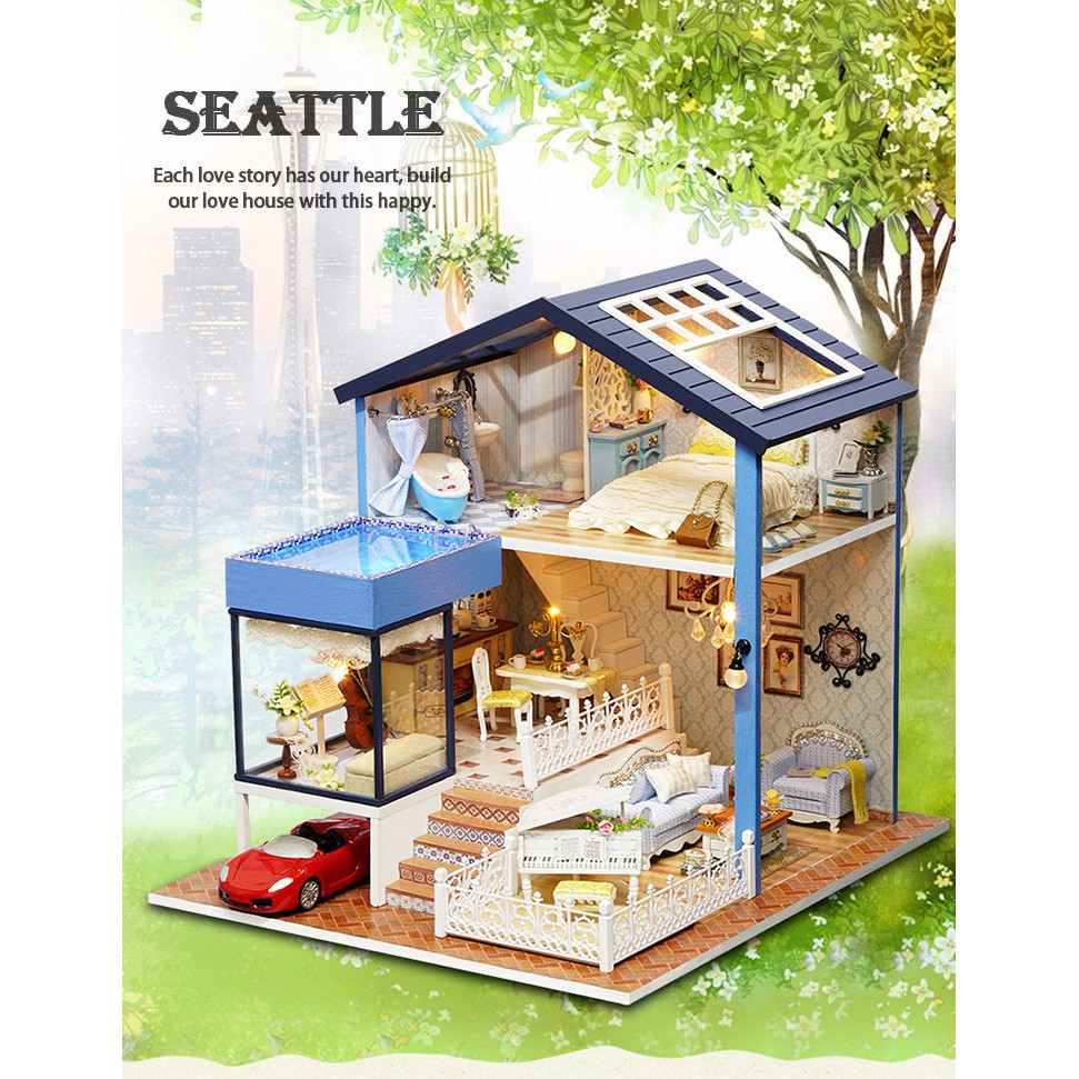 Nhà búp bê Ngôi nhà thu nhỏ lắp ghép Seattle