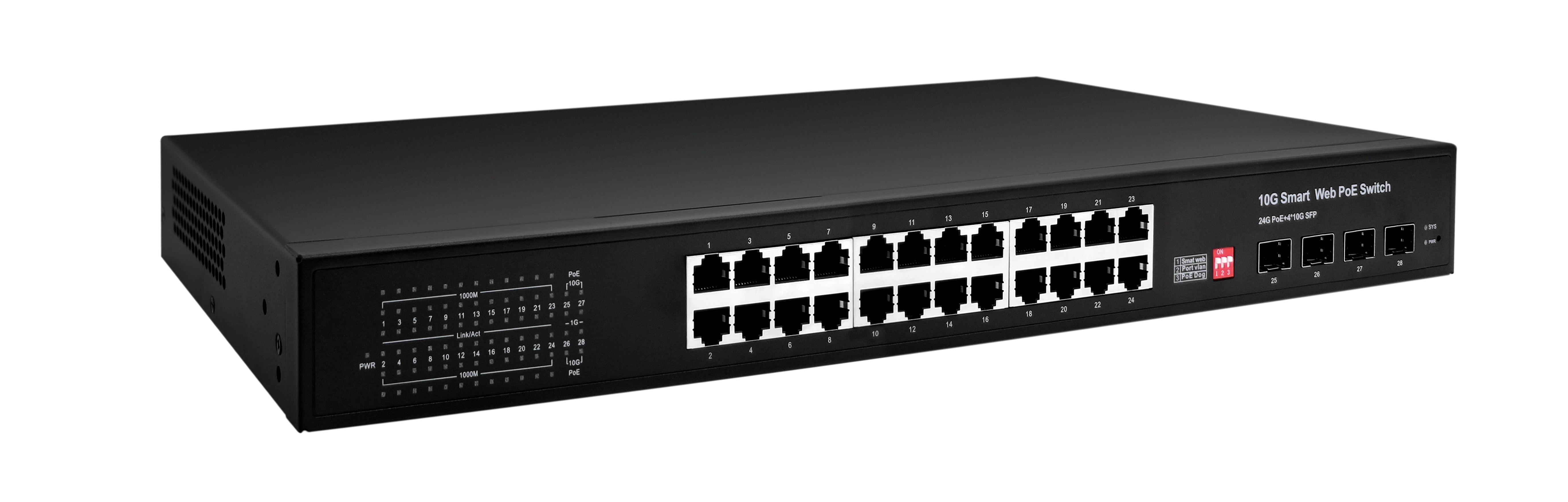 Bộ chuyển mạch 28 Port Managed Web Smart Gigabit Switch, 24 Port PoE, 4 SFP, 350W power supply - Xmethod Network - Hàng chính hãng