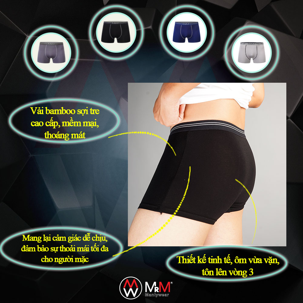 Combo 3 quần lót nam Boxer sợi tre tự nhiên mềm mịn thoáng mát co giãn 4 chiều MRM Manlywear-Màu Ngẫu Nhiên