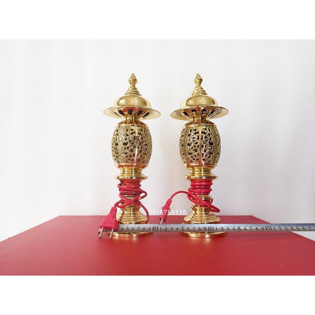Đèn thờ, đèn đồng 32cm, đèn phong thủy đồng vàng 32cm đúc thủ công