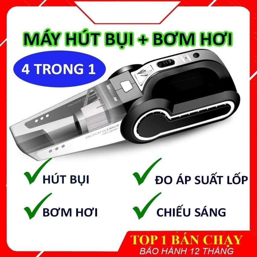 Máy hút bụi Ô tô 4 trong 1 cao cấp kiêm bơm lốp, đo áp suất lốp và đèn led chiếu sáng