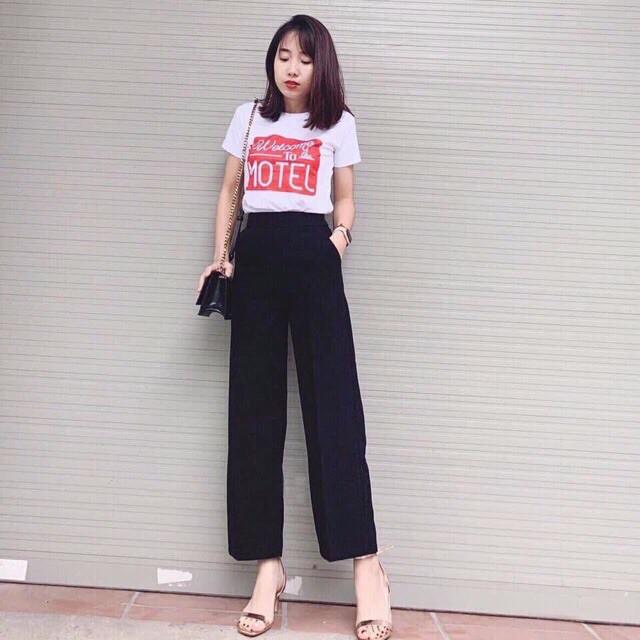 Quần ống rộng cạp cao khoá sườn- Quần culottes cạp cao - quần ống suông cicidream