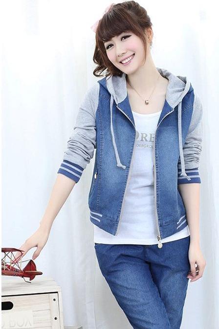 ÁO KHOÁC JEAN  PHỐI TAY NỈ CAO CẤP- HÀNG QUẢNG CHÂU