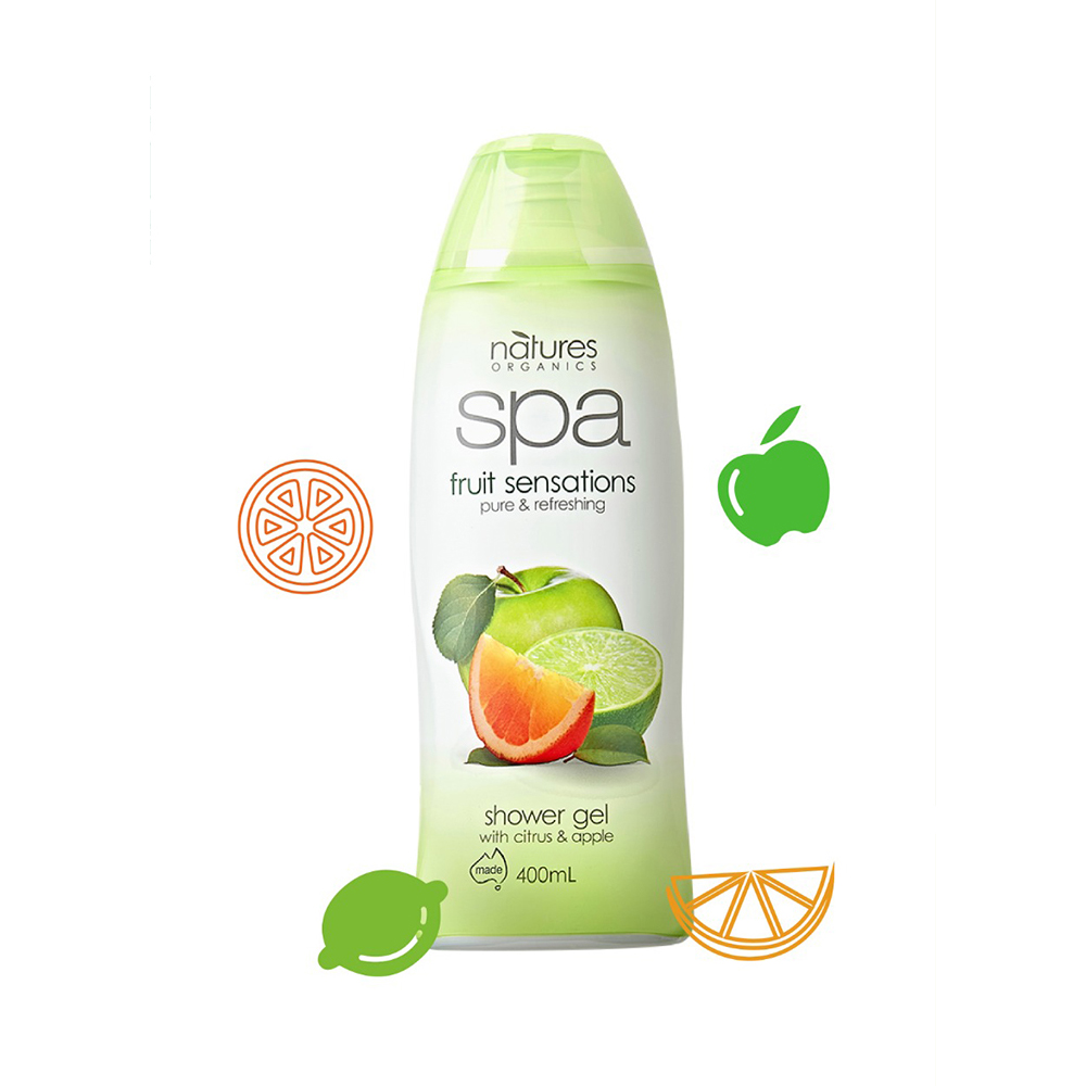 Sữa tắm tẩy tế bào chết Natures Organic hương chanh cam dưỡng trắng SPA Fruit 400ml