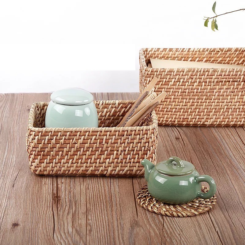 Giỏ mây đan đa năng BAMBOOO ECO đựng đồ có tay cầm trang trí decor