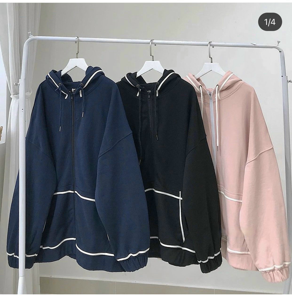 Áo Khoác Hoodie Viền Tay Bồng Nữ Jacket form rộng có mũ, áo khoác unisex ullzang có túi phối viền dáng rộng chất nỉ ngoại đẹp, áo khoác nỉ có mủ chống nắng chống mưa