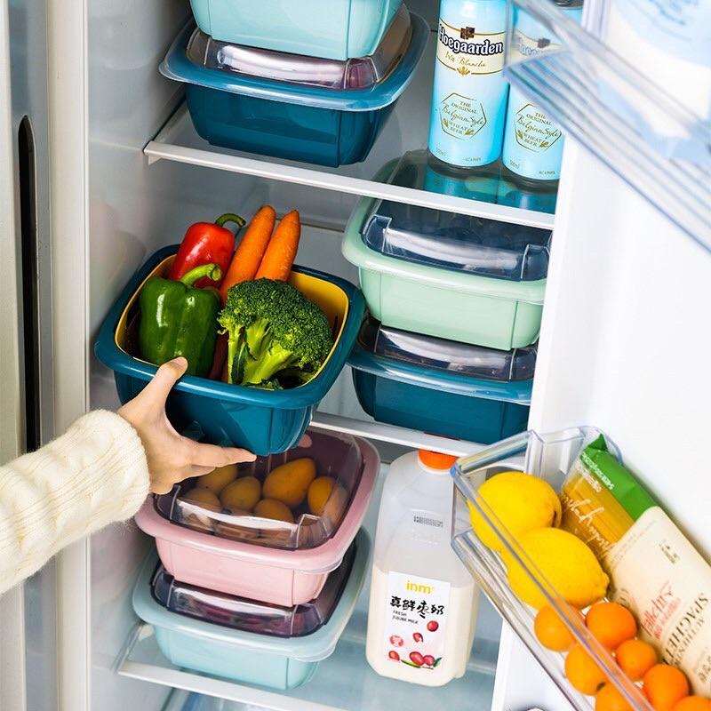 Bộ Thau Rổ Nhựa Có Nắp Đậy Đựng Rau Củ Quả 3in1 Đa Năng Kèm Chậu Rửa Siêu Tiện Dụng