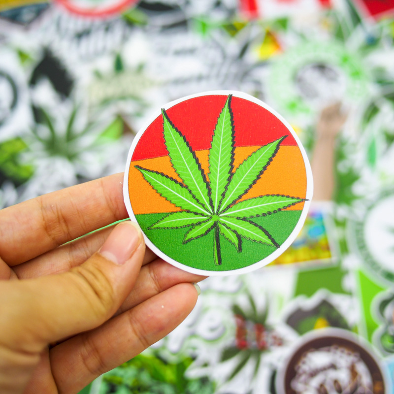 Set 100 sticker hình dán laptop mũ bảo hiểm xe máy xe hơi chủ đề - Weed