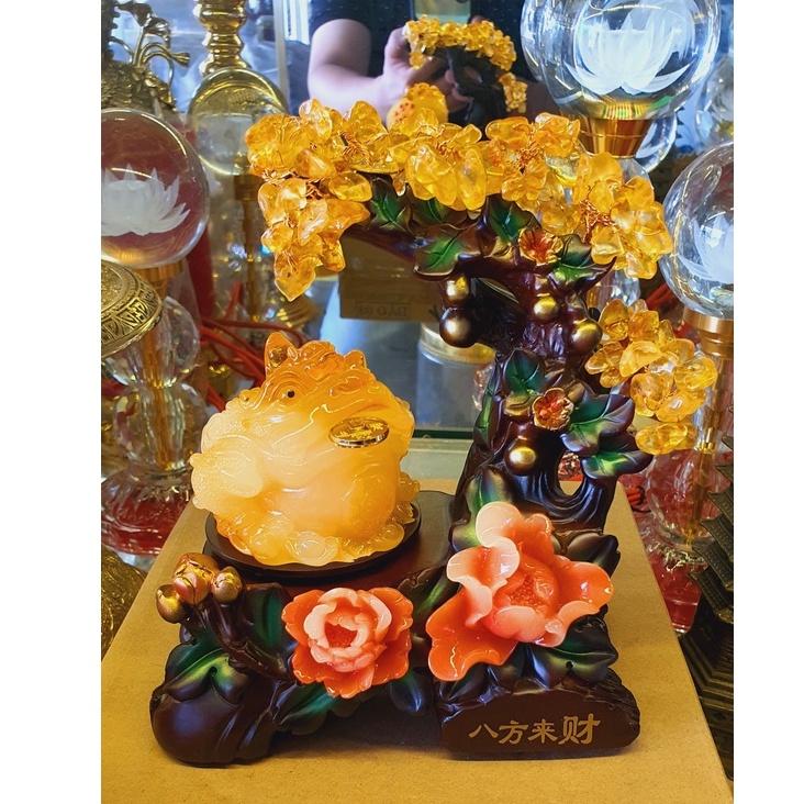 Cóc phong thủy + cây tài lộc 3 cỡ cao 17cm, 23cm