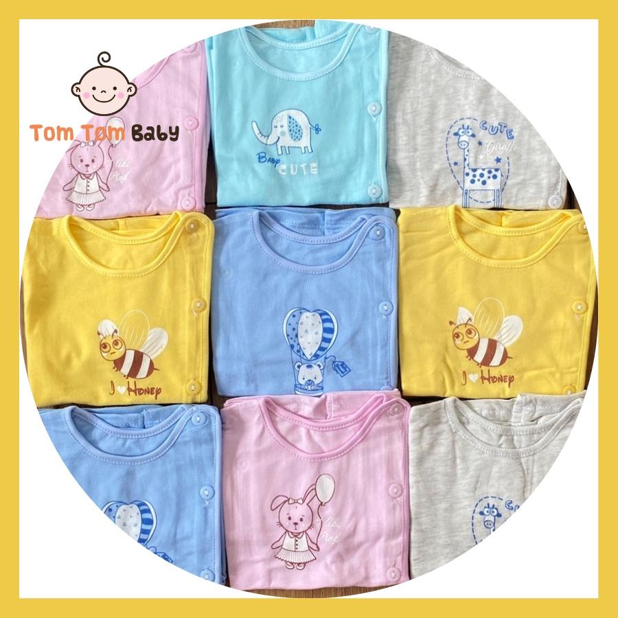 Set 5 bộ quần áo trẻ em sơ sinh Thái Hà Thịnh - Mẫu Tay Ngắn Cài Nút Lệch Màu - Size 1-3 cho bé sơ sinh - 9kg