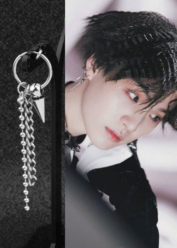Bông tai SUGA BTS khoen tròn sợi mắt xích chuỗi hạt