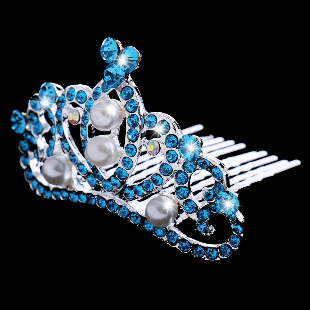 Shiny Crystal Pearls Side Crown Tiara Girls Woman Wedding Hair Accessories