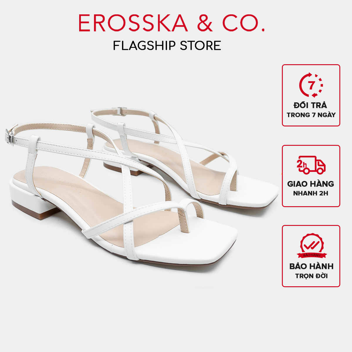 Erosska - Giày sandal cao gót quai mảnh mũi vuông cao 2,5cm EB040