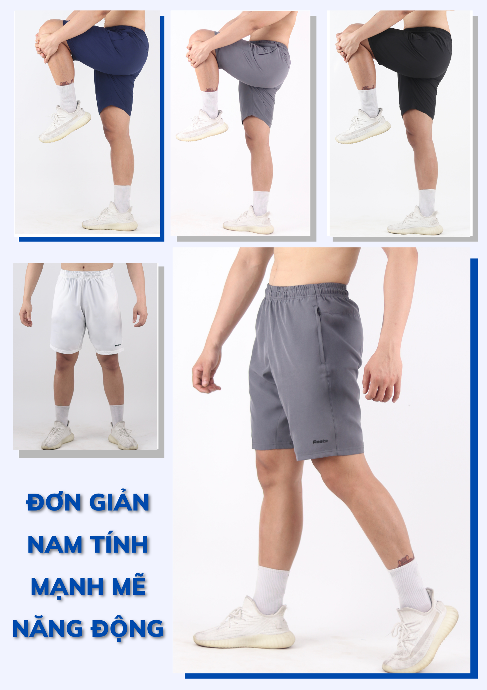 Quần short nam thể thao ACTIVE Reeta, quần đùi vải co dãn thấm hút kiểu dáng đơn giản - A2108