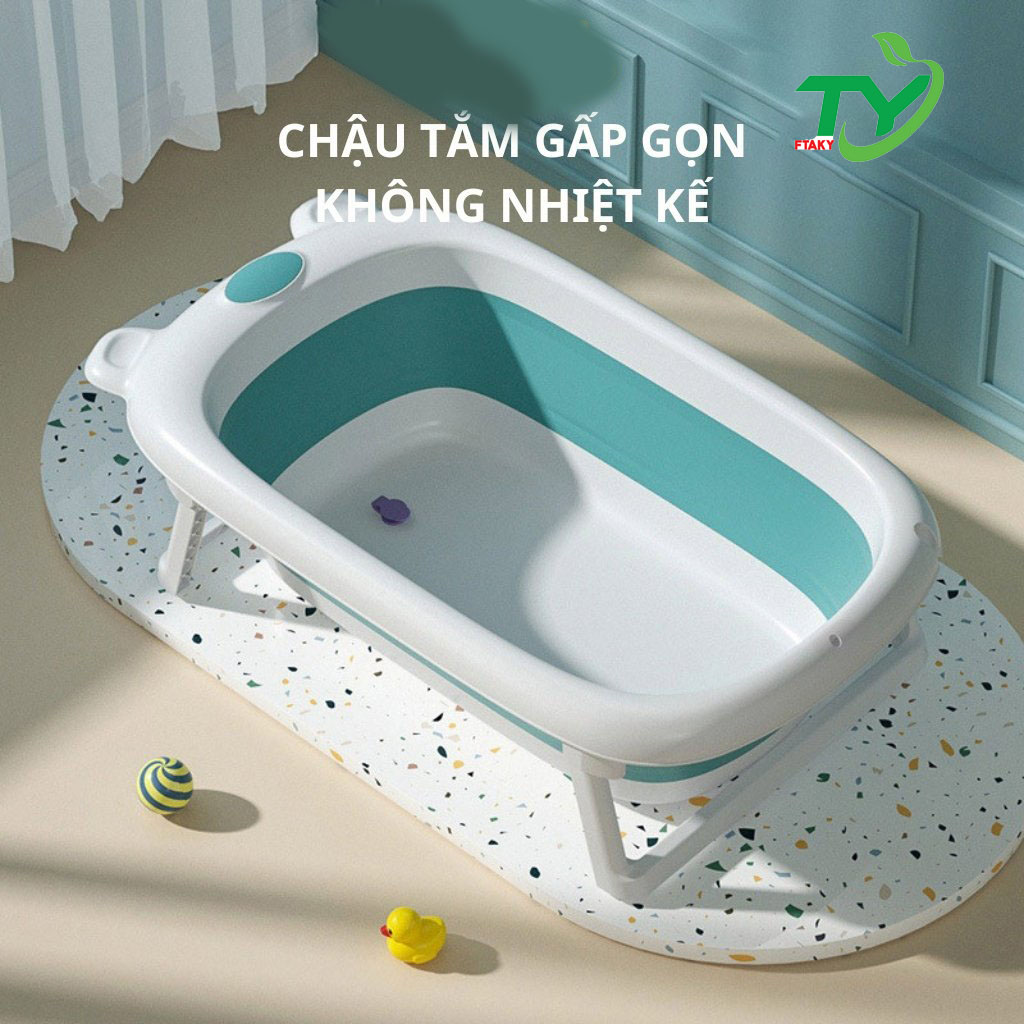 Bồn Tắm Cỡ Lớn Gấp Gọn có nhiệt kế Tiện Dụng Cho Bé Sơ Sinh, Chậu tắm gấp gọn cho bé kèm phao tắm lớn Thau Tắm Gấp Gọn