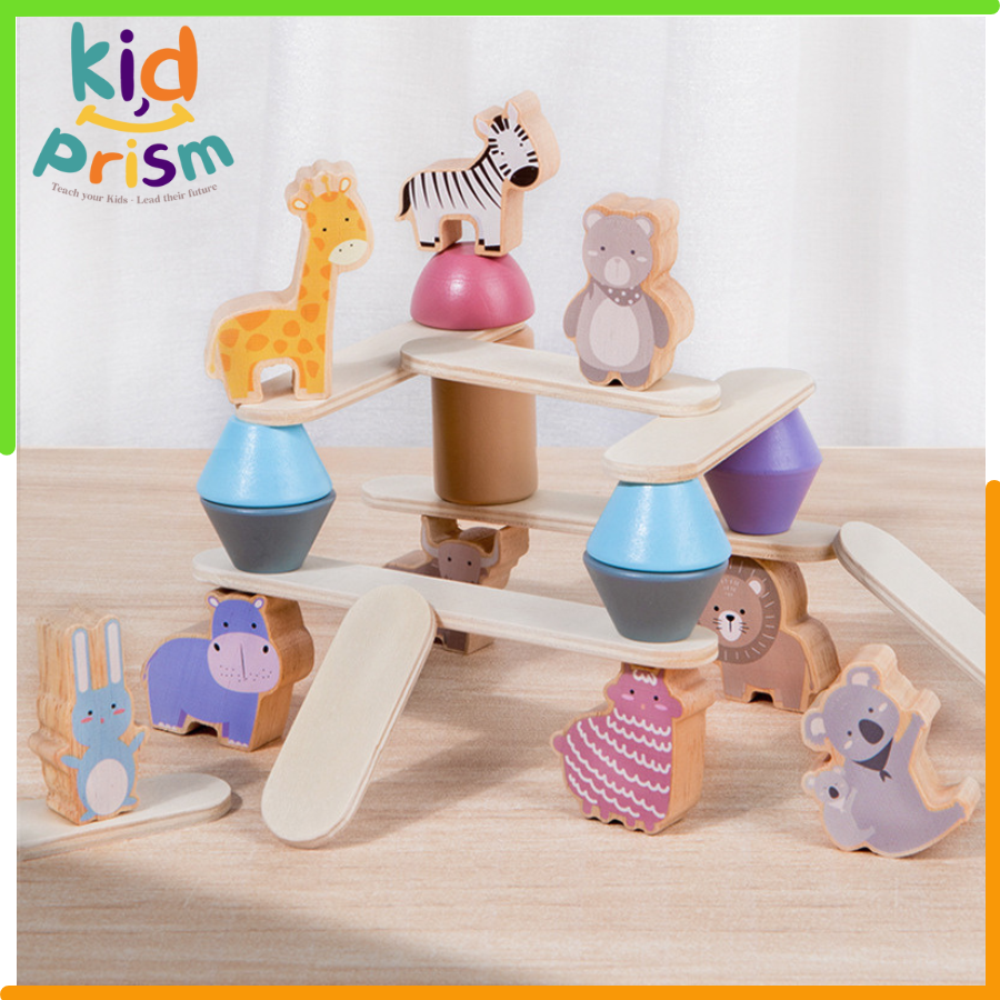 Xếp Hình Động Vật Montessori - Bộ đồ chơi xếp hình khối thăng bằng Toddler Toys bằng gỗ cho bé từ 02 tuổi phát triển