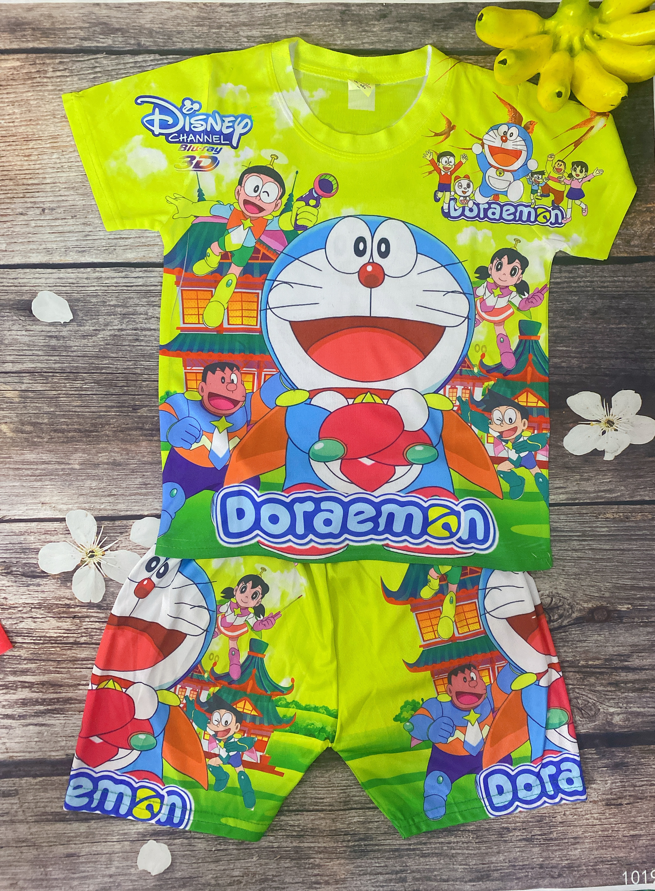 Bộ Thun Size 7-19Kg, 6 Tháng-5 Tuổi In 3D Đoraemon, Áo Quần Thun Lạnh Bé Trai