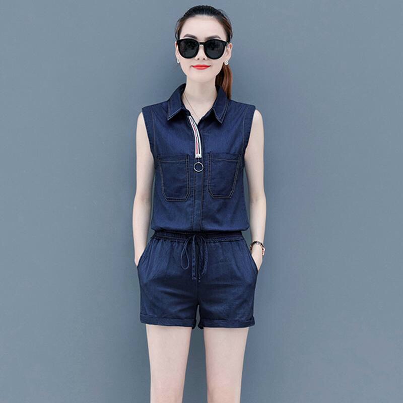 Jumpsuit Jean Short V viền cổ sọc thời trang Cao Cấp TP07