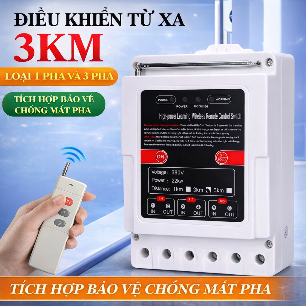 Điều Khijển Từ Xa 3000 Mét 1 Pha &amp; 3 Pha 22kW - Chống Mất Pha, Tải Khỏe Siêu Bền, Loại Xịn, đèn trang trí, đồng hồ trẻo tường