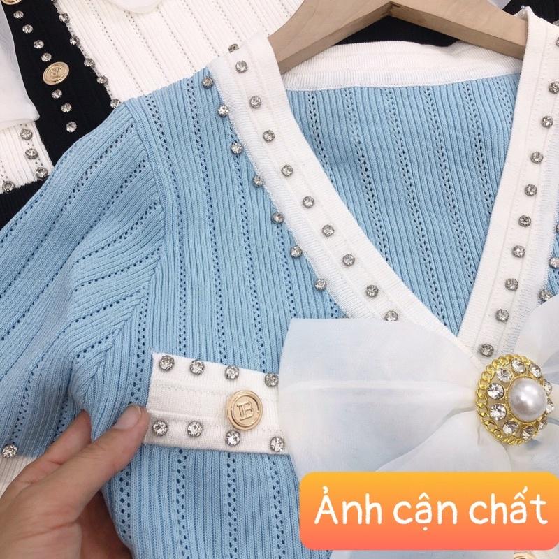 Áo len nơ tiểu thư đính ngọc QC siêu hot