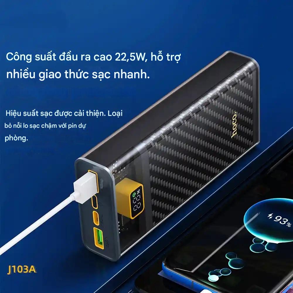 Pin sạc dự phòng Hoco J103A Discovery edition 22.5W 20000mAh với 2 cổng USB, 1 cổng Type C sạc nhanh cho nhiều thiết bị, thiết kế trong suốt, màn Led hiển thị pin - Hàng chính hãng