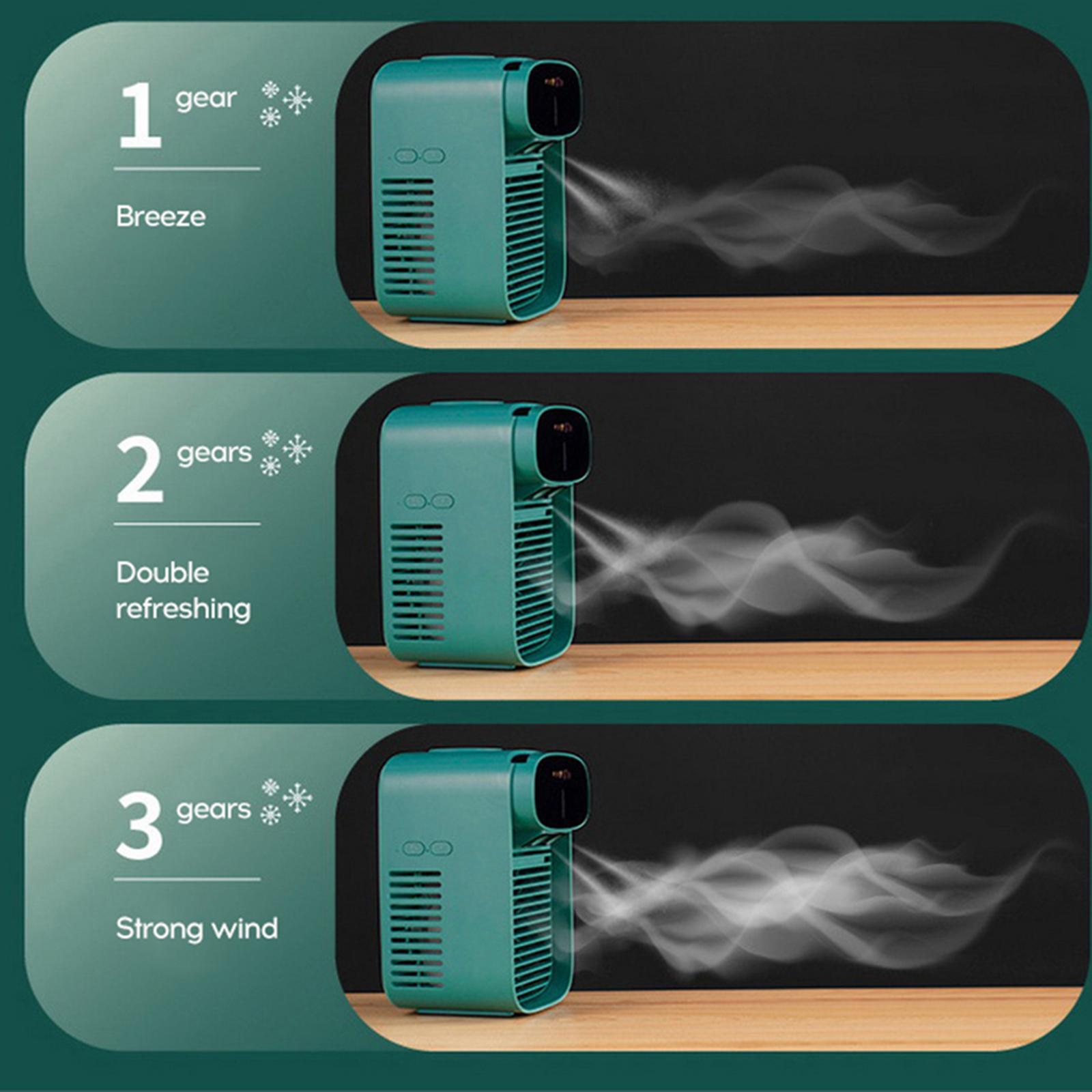 Portable Air Conditioner Cooler, Noiseless Fan USB Rechargeable Desk Fan with 3 Speeds, LED Display, Office Cooler Humidifier for Home Dorm Car