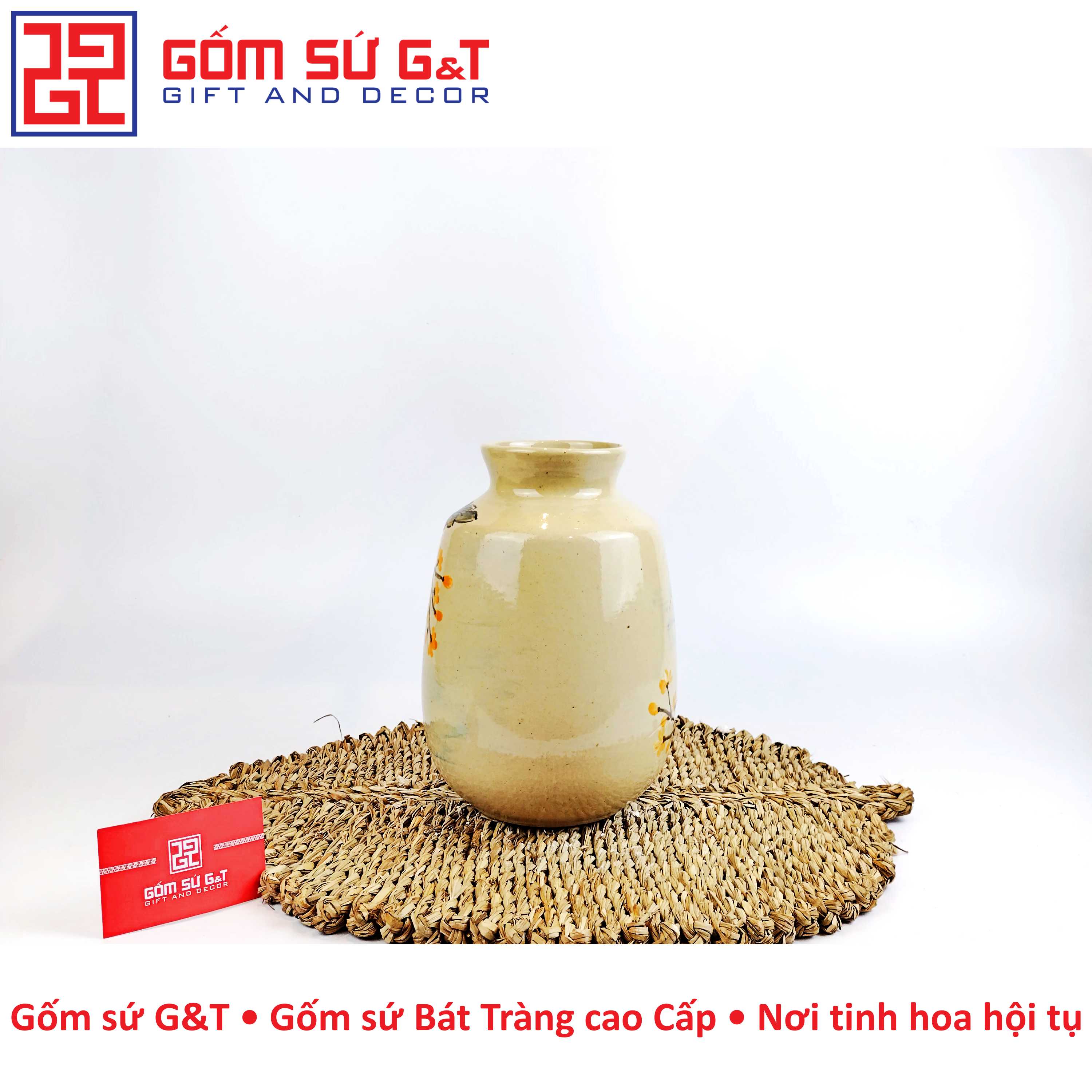 Lọ hoa dáng vai vuông vẽ lưu kê Gốm Sứ G&amp;T