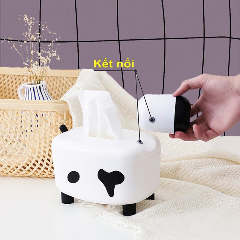 Hộp Đựng Giấy Ăn Khăn Giấy Kiêm Lọ Đựng Tăm Bò Sữa Decor Bàn Ăn Cute