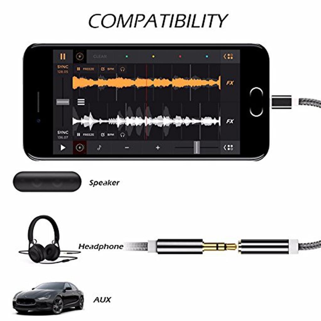 2 Pieces Nylon Braided USB 3.1 Type C to 3.5mm Female Headphone Jack Audio Adapter Cable with Aluminum Alloy Shell