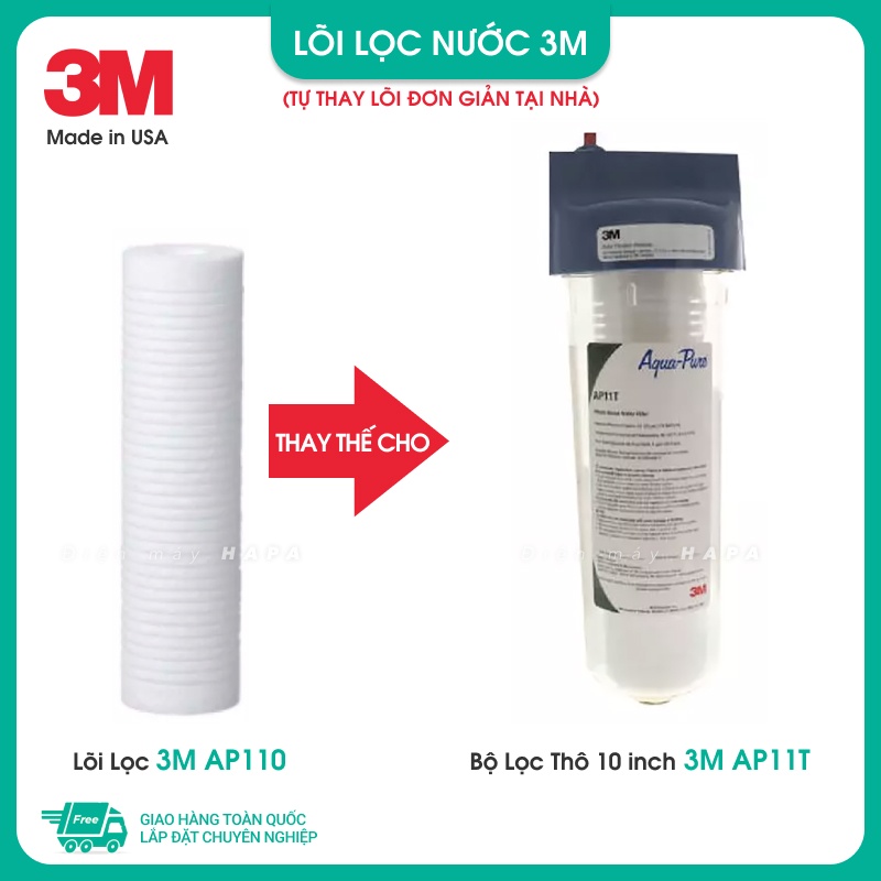 Bộ Lọc Thô 3M AP11T | AP055T Cao Cấp Kèm Lõi 10 inch Không Dùng Điện, Không Nước Thải, Nhập Khẩu Mỹ - Hàng Chính Hãng 3M