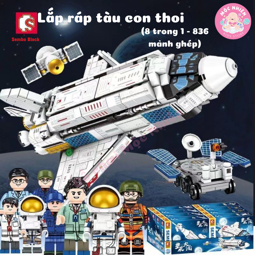 Đồ chơi lắp ráp xếp hình tàu con thoi Space Shuttle 8 trong 1 SEMBO BLOCK 203311 - 203318 (836 mảnh ghép)