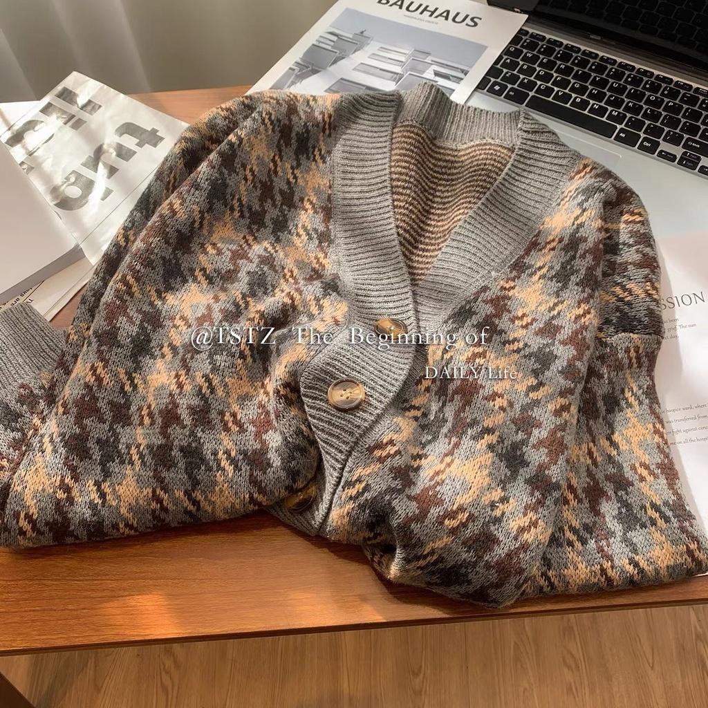 Áo cardigan len Áo cadigan khoác len nữ dệt kim form rộng cổ V phong cách Hàn Quốc ulzzang