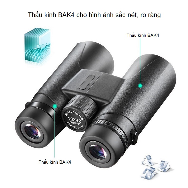 Ống nhòm 2 mắt đi thám hiểm phóng đại 10 lần siêu nét, zoom xa, thấu kính BAK4 chất lượng cao