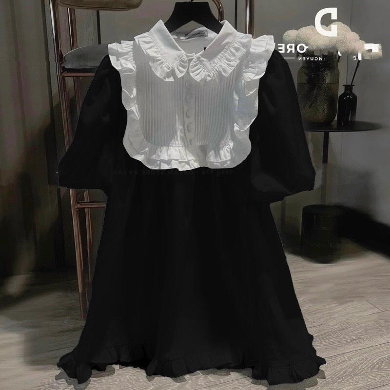 ĐẦM BABYDOLL CỔ SƠ MI CÓ BÈO NHÚNG TAY NGẮN BOCHUN DÁNG NGẮN PHỒNG CHO CÁC BÁNH BÈO NHÀ MEOWSHOP