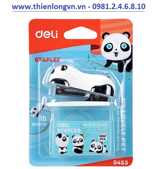Dập Ghim Mini Hình Panda Deli, 12 Trang Kèm 1000 Chiếc Ghim - 1 Cái E0453